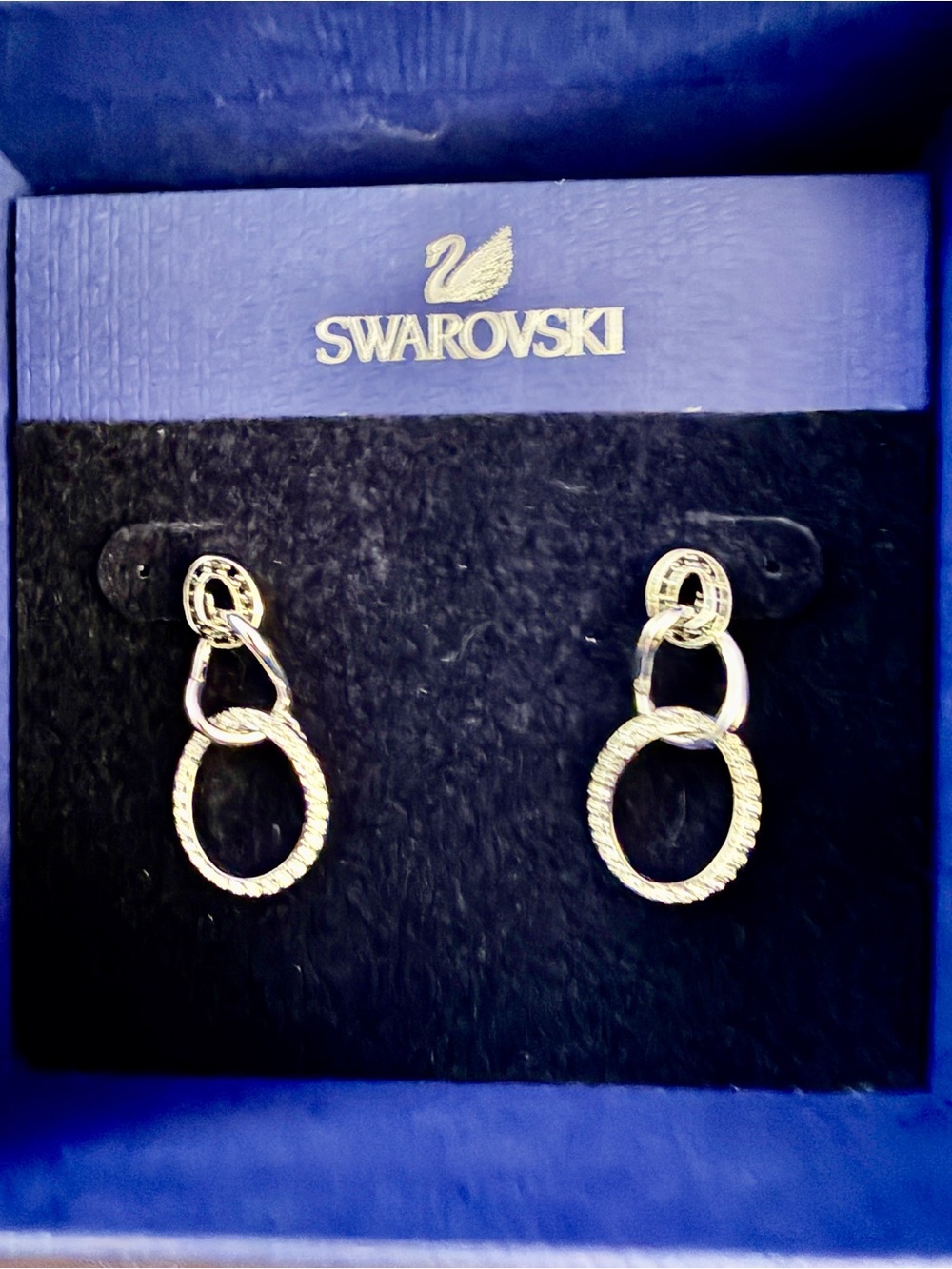 Swarovski Silver Rhodium Interlocking Textured Hoop Drop Earrings NWT